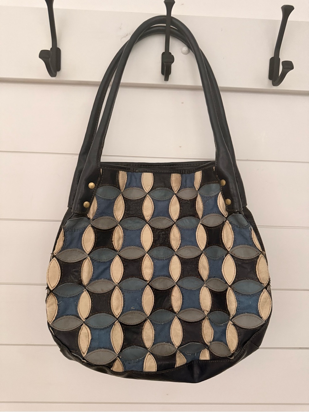 Vintage Axcess Leather Patchwork Shoulder Bag Retro Boho